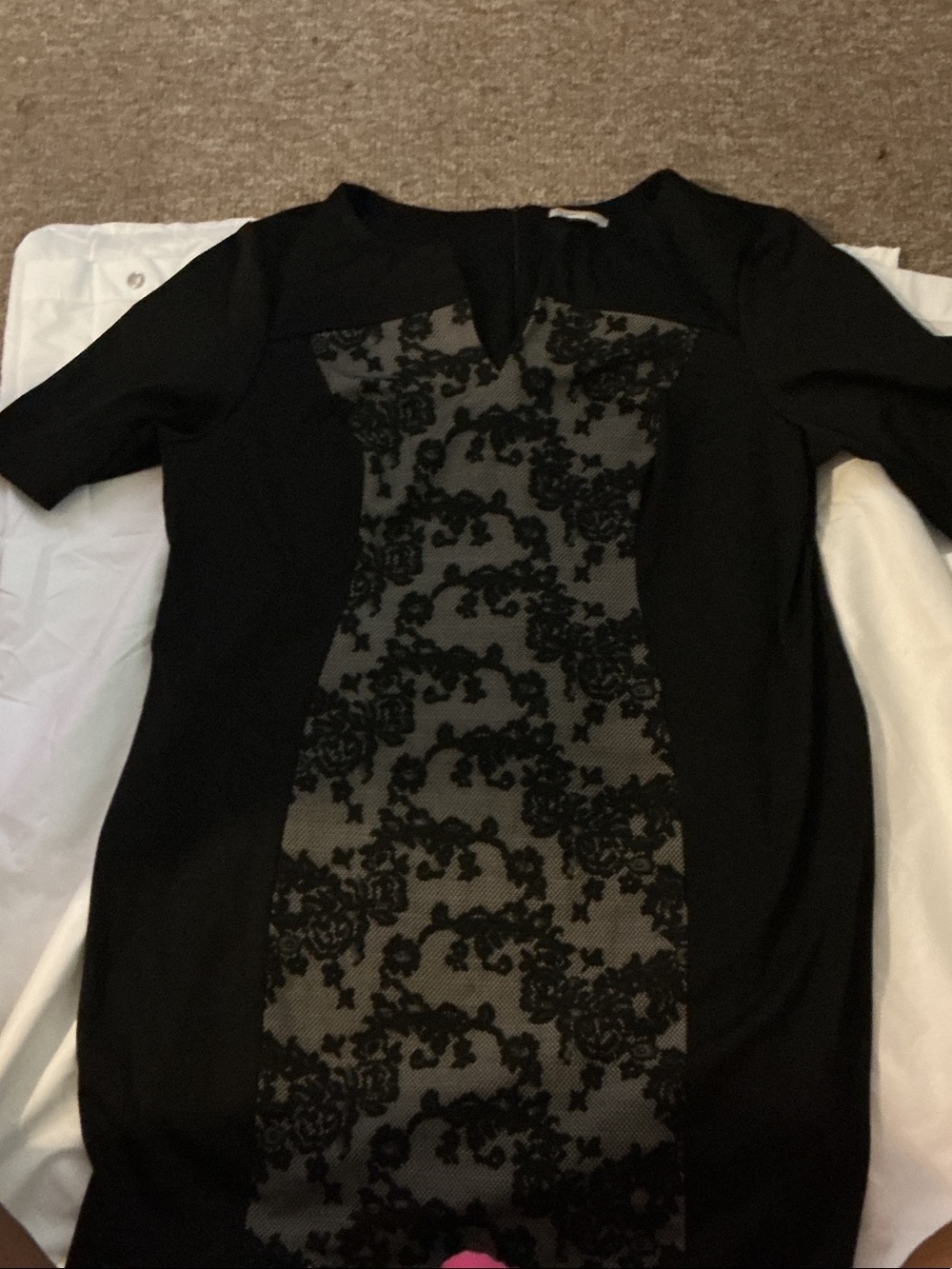 Black Lace-Panel Sheath Dress